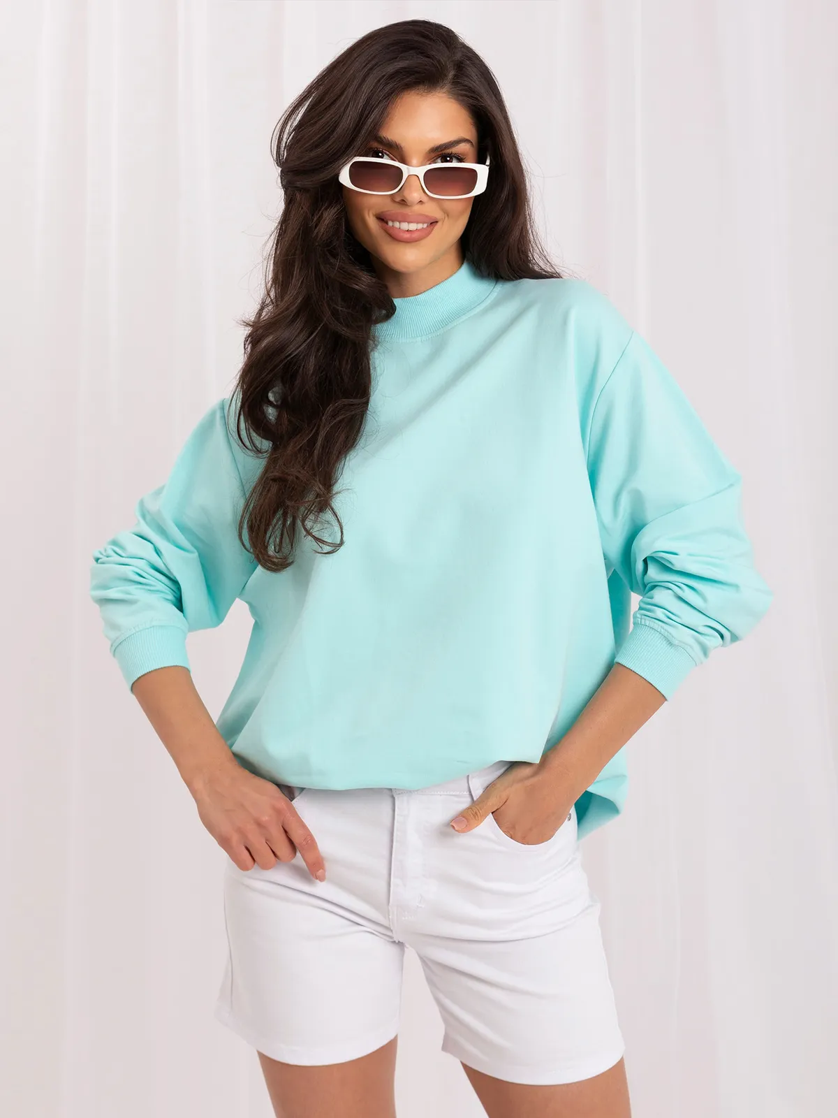 Miętowa bawełniana bluza basic - zdjęcie 2