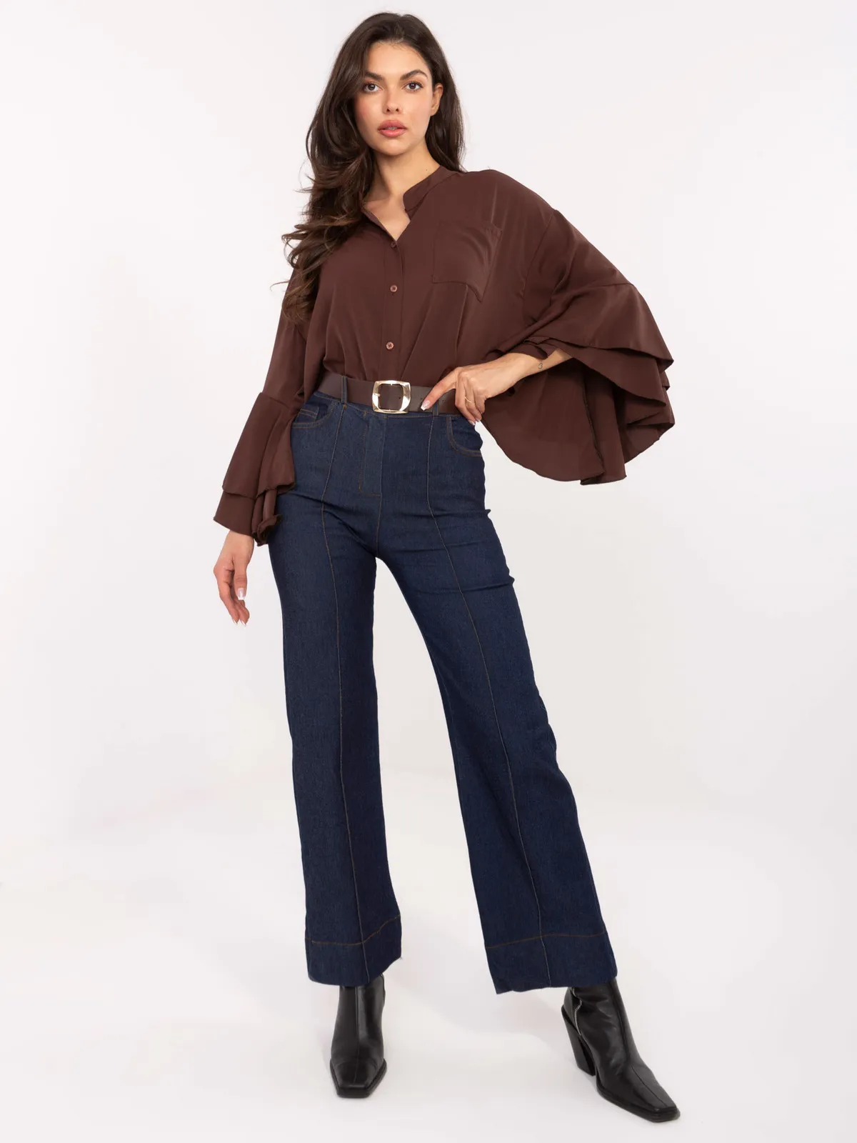 Spodnie z wysokim stanem o kroju wide leg - zdjęcie 1