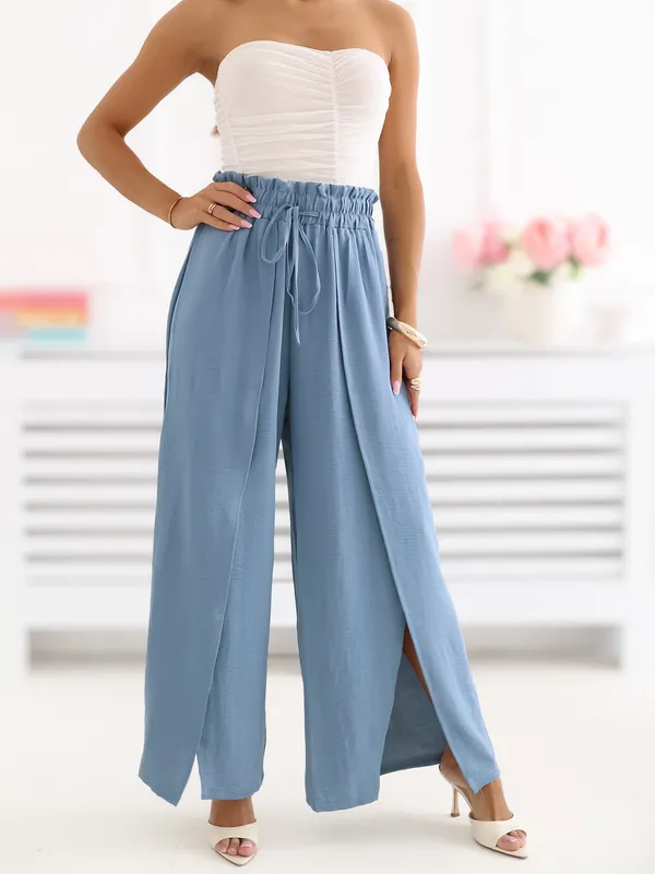 Szerokie spodnie z wysokim stanem i rozcięciami - widok 2