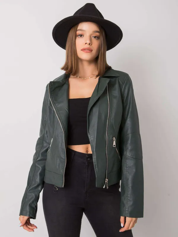 Ciemnozielona kurtka z ekologicznej skóry