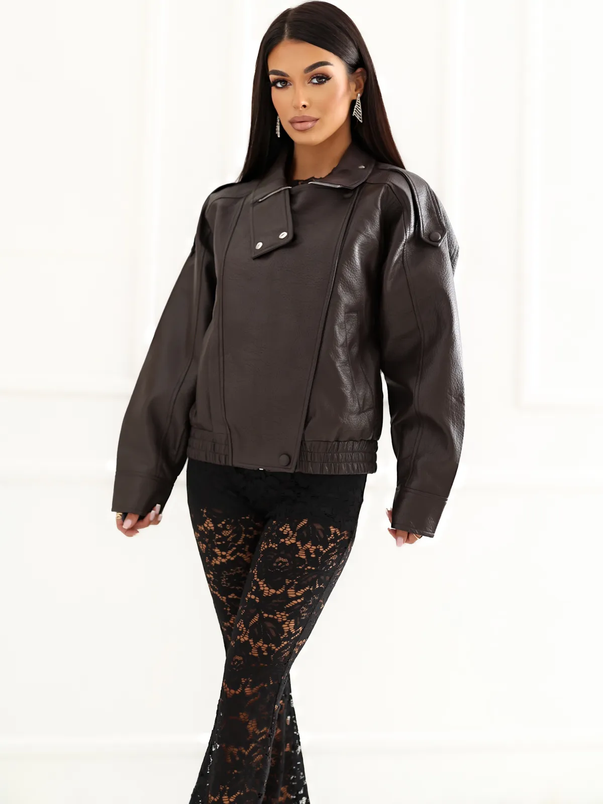 Oversize’owa kurtka typu biker w stylu retro - zdjęcie 4
