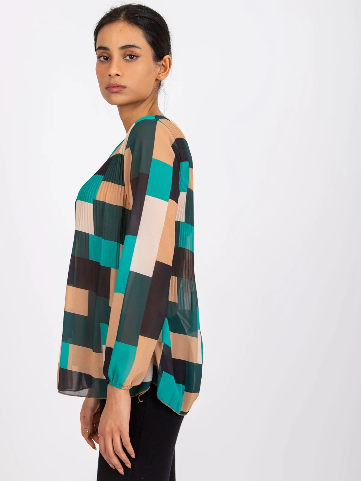 Plisowana bluzka oversize w geometryczny wzór - zdjęcie 1