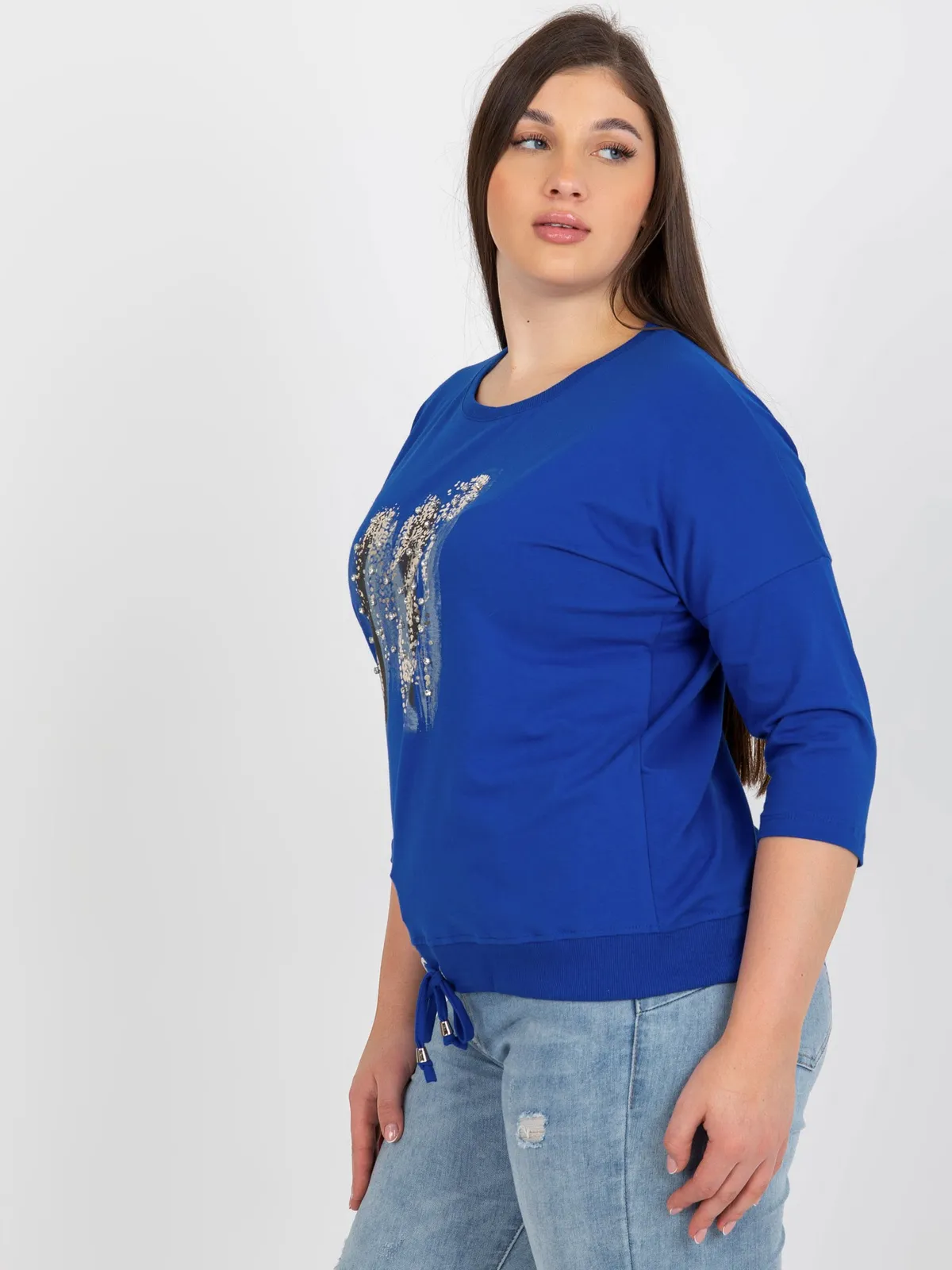 Ciemnoniebieska bluzka plus size z rękawem 3/4 - zdjęcie 3