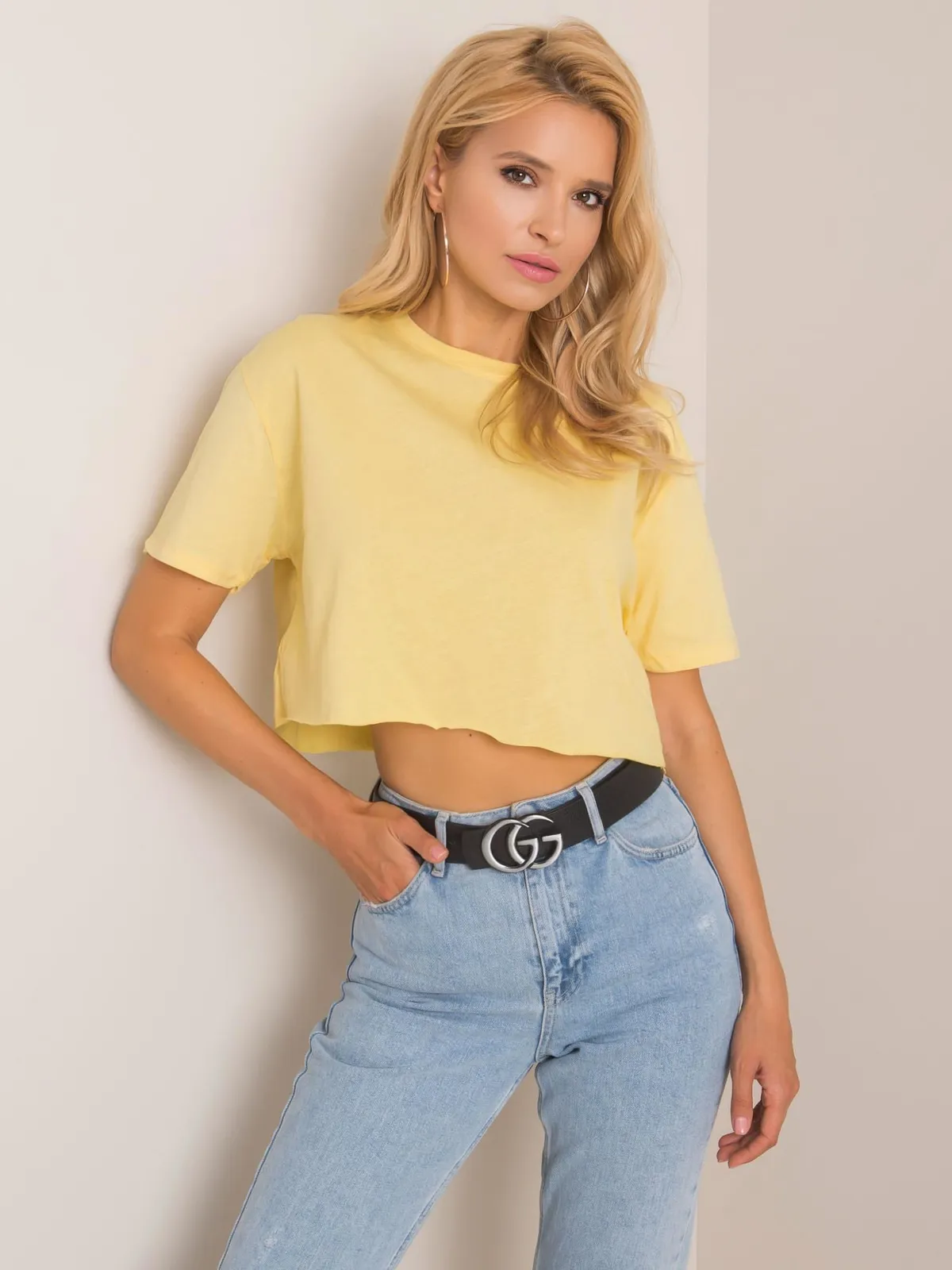 RUE PARIS Jasnożółty krótki t-shirt - zdjęcie 2
