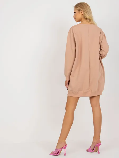 Jasnobrązowo-pomarańczowa długa bluza oversize z nadrukiem