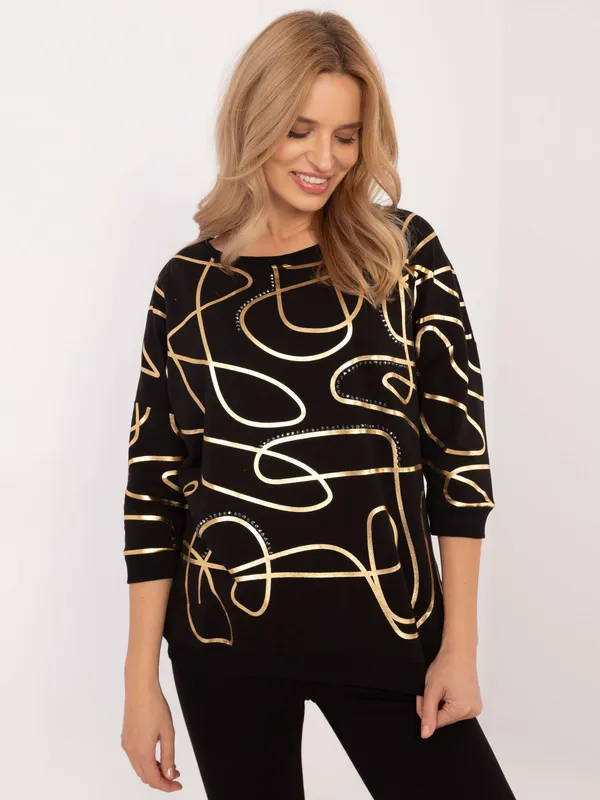 Bluza oversize z ozdobnym nadrukiem i cyrkoniami - widok 2