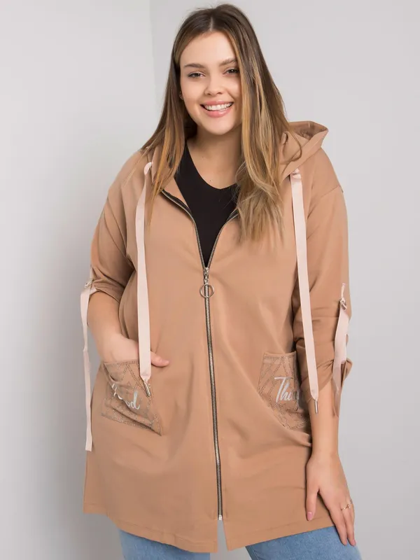 Rozpinana bluza oversize z kapturem i wiązanymi rękawami