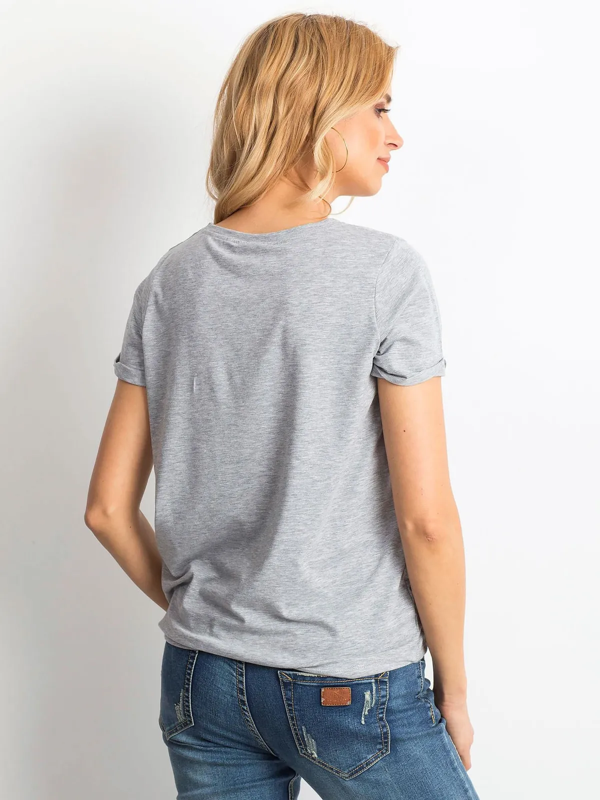 Bawełniany t-shirt damski basic szary - zdjęcie 2