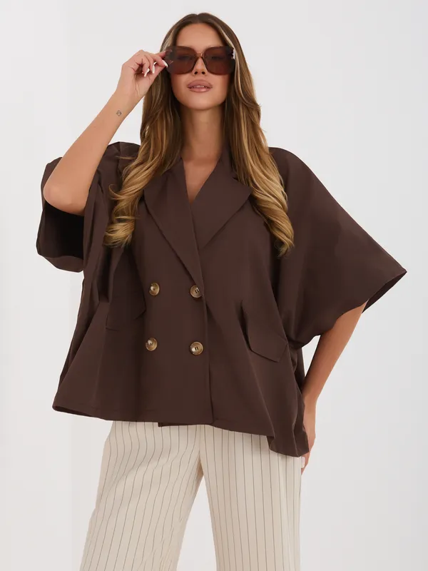 Krótki dwurzędowy płaszcz o kroju oversize - widok 2