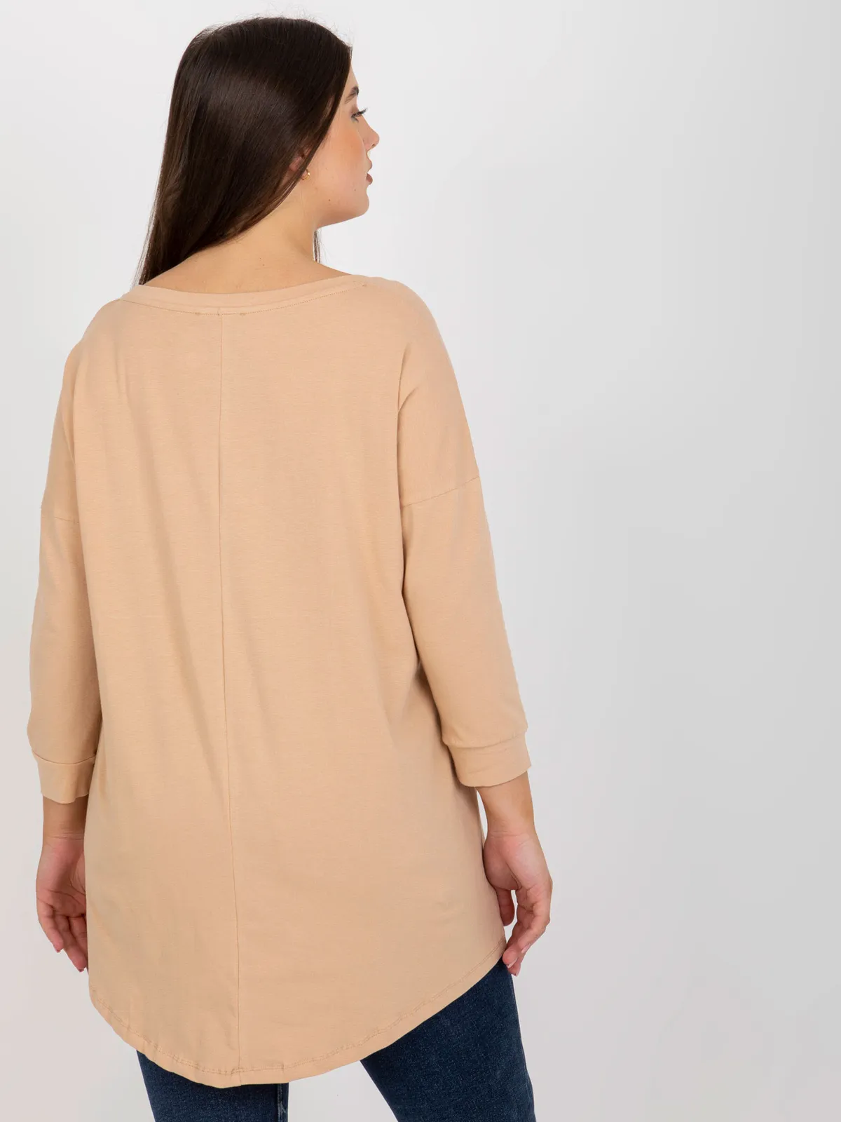 Śliwkowa bluzka plus size z rękawem 3/4 - zdjęcie 2