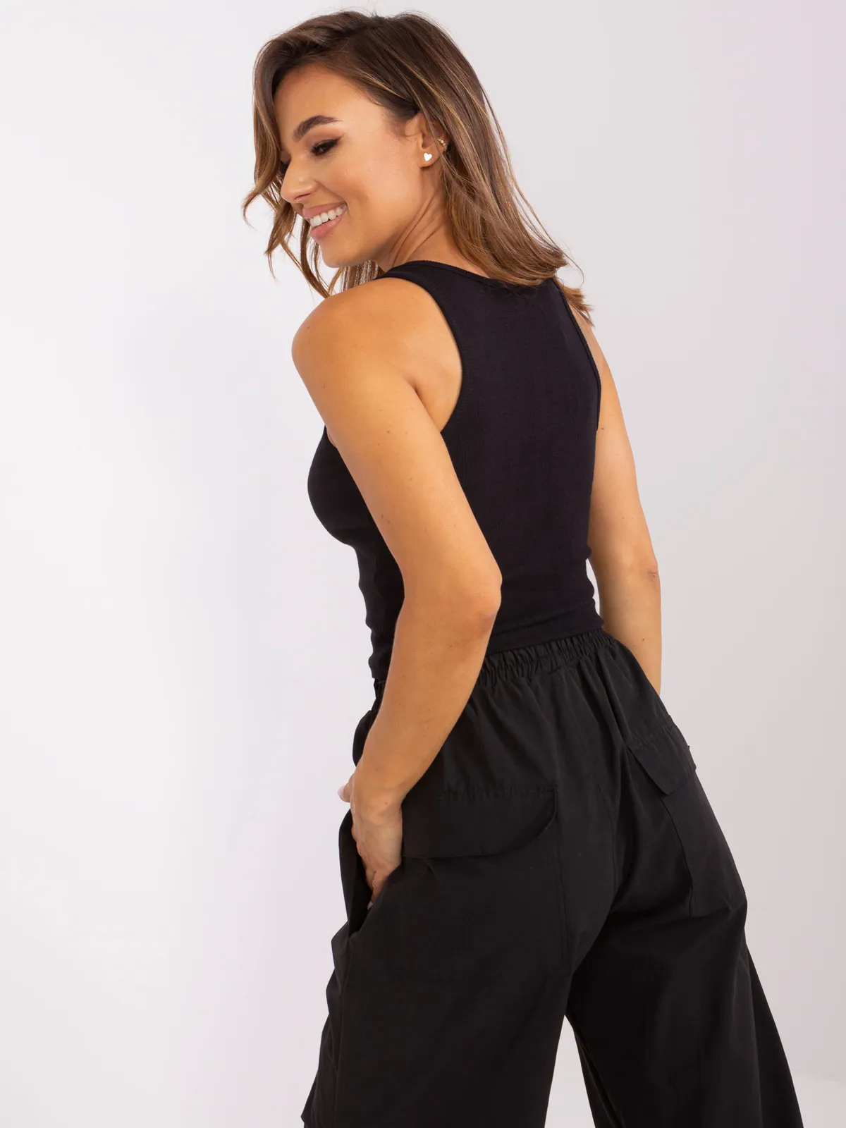 Biały tank top w prążek OCH BELLA - zdjęcie 3