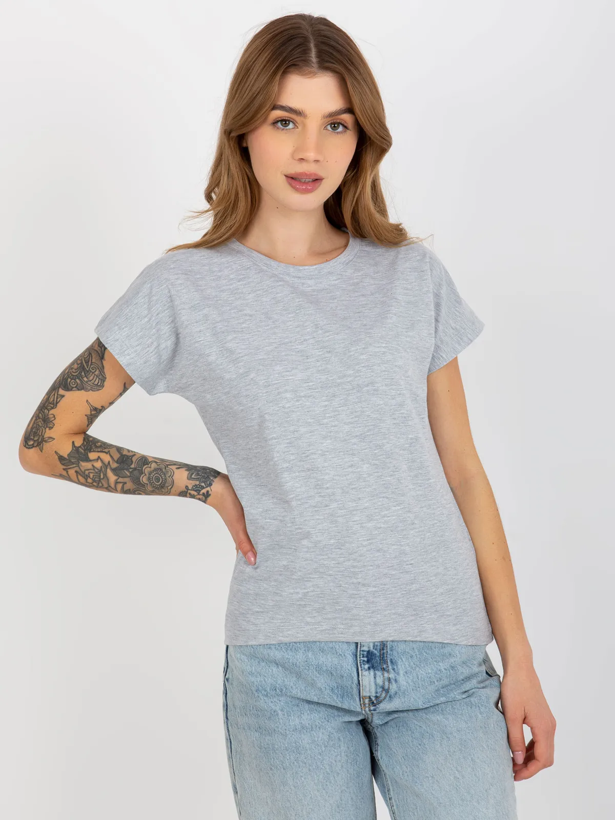 Szary melanżowy klasyczny t-shirt basic z bawełny - zdjęcie 5