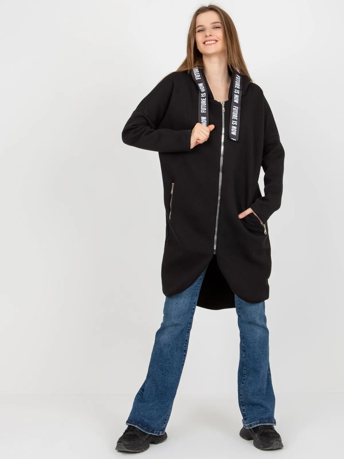 Hurtowna Fuksjowa długa dresowa bluza rozpinana oversize - zdjęcie 6