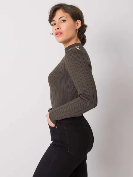 Khaki sweter damski w prążki
