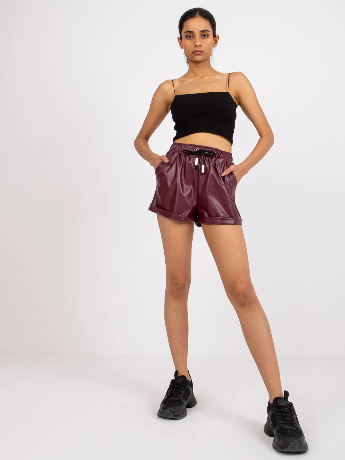 Casualowe szorty z wysokim stanem i wiązaniem - zdjęcie 1