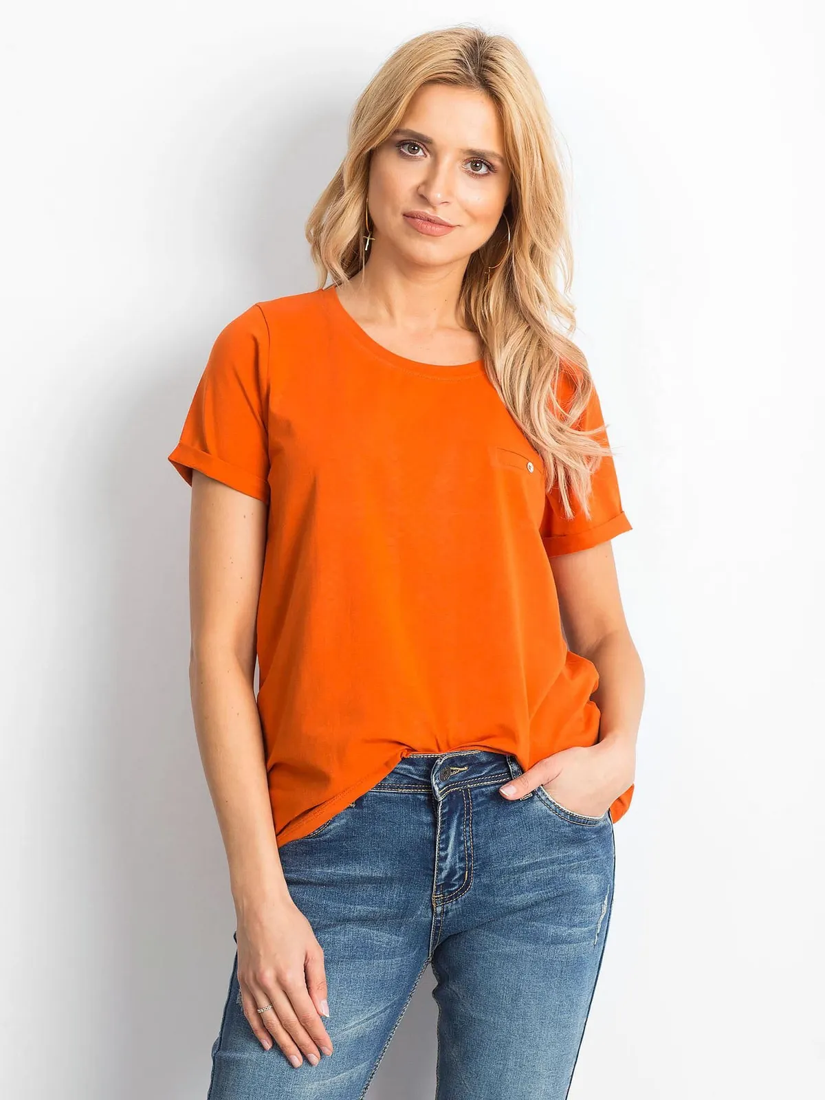 Bawełniany t-shirt damski basic ciemnopomarańczowy - zdjęcie 3