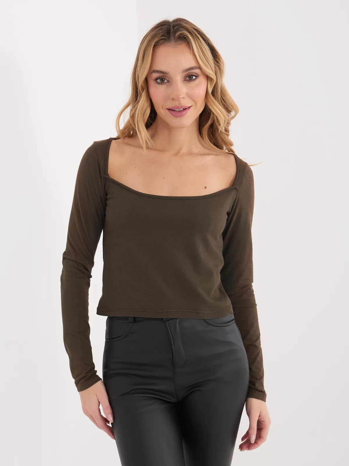 Dopasowana bluzka z długim rękawem i kwadratowym dekoltem - zdjęcie 1