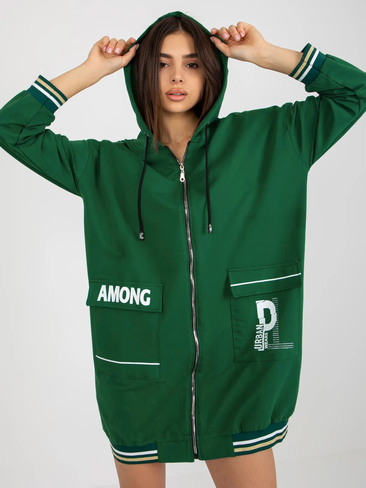 Beżowa długa bluza rozpinana o kroju oversize - zdjęcie 4