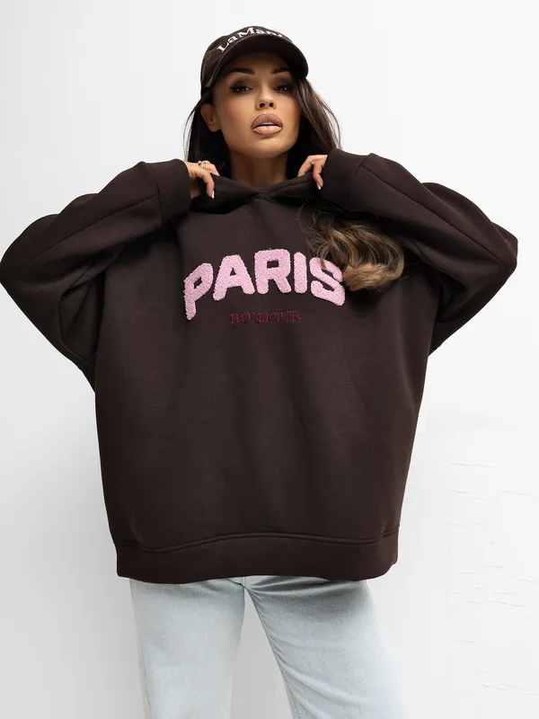 Bluza oversize z wypukłym napisem Paris - widok 2