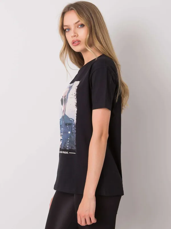 Czarny t-shirt damski bawełniany - widok 2