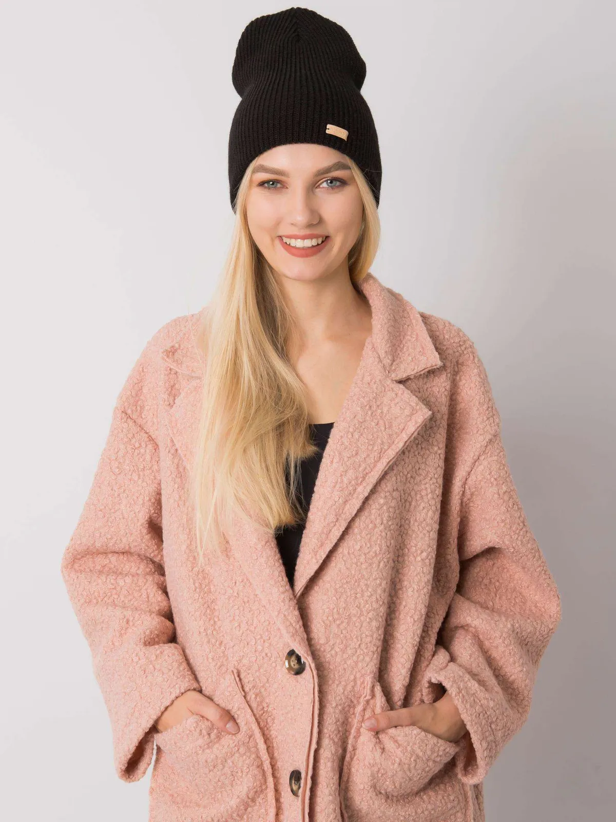 RUE PARIS Ciemnoszara czapka beanie z dzianiny - zdjęcie 2
