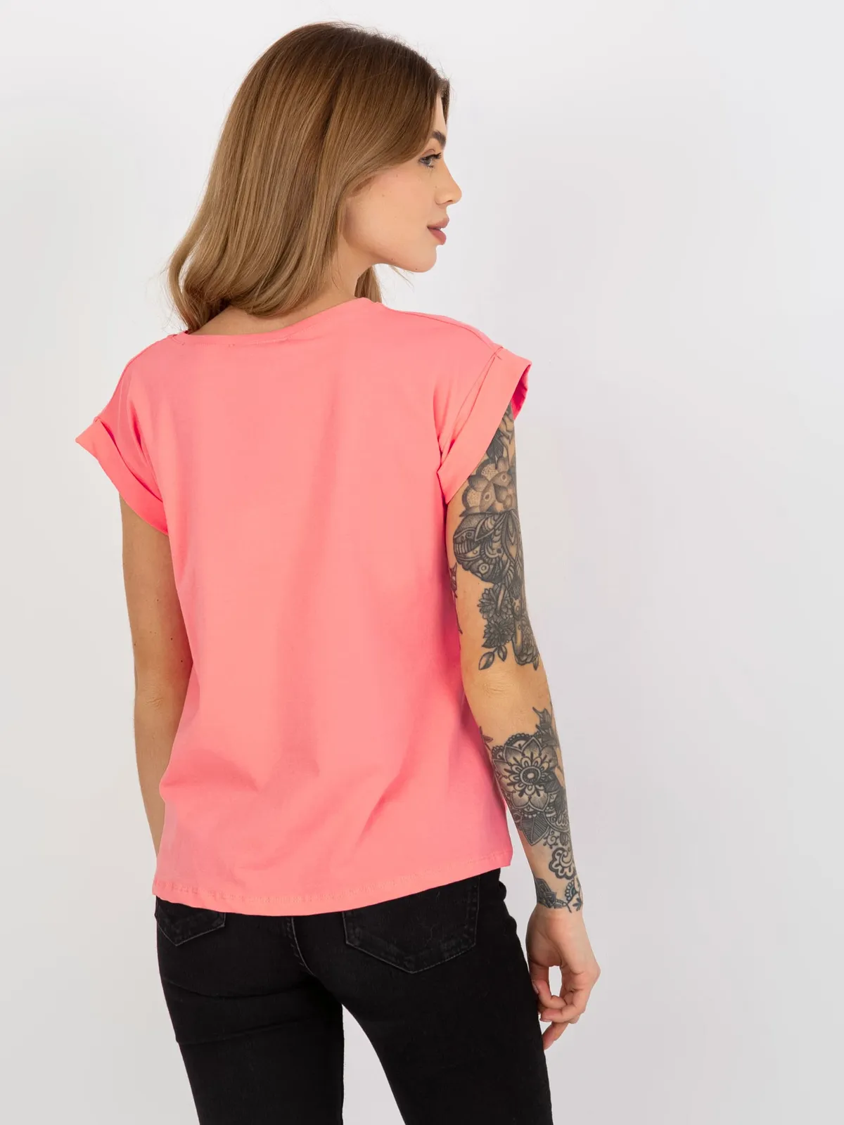 Brzoskwiniowy gładki t-shirt basic z bawełny Revolution - zdjęcie 2