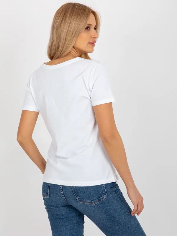 Biało-zielony t-shirt z nadrukiem gwiazdy BASIC FEEL GOOD