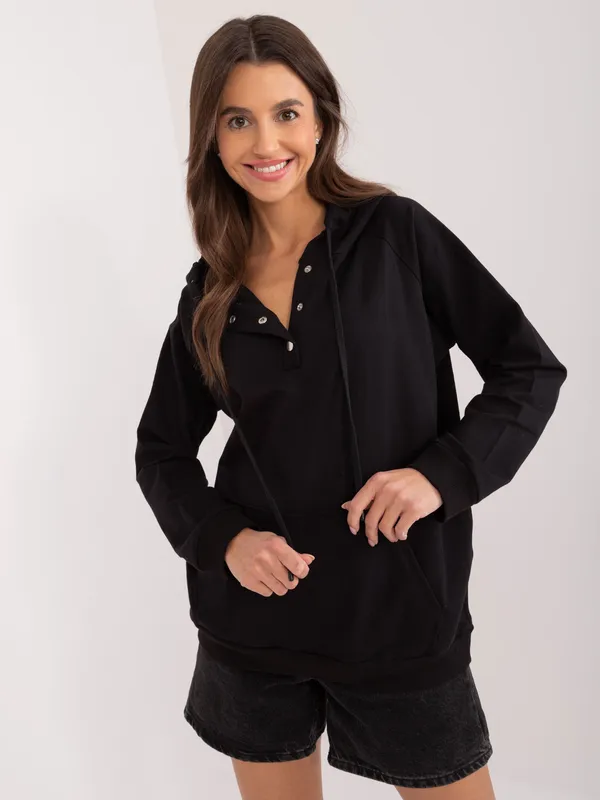 Bluza oversize z kapturem i zapięciem na napy - widok 2