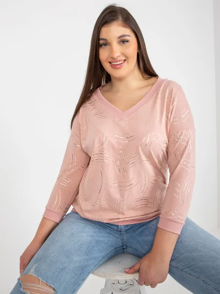 Czarna bluzka plus size z nadrukiem i rękawem 3/4