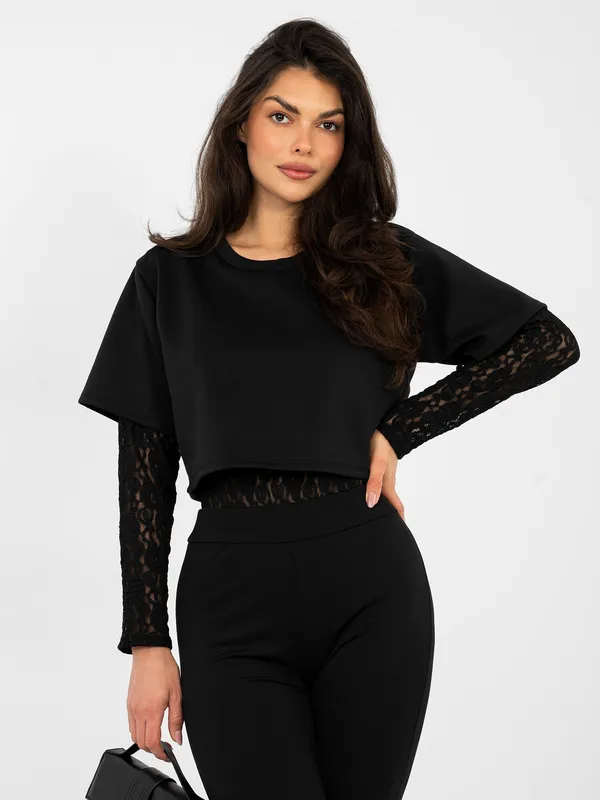 Krótkie body z ażurowymi rękawami o kroju slim - widok 2