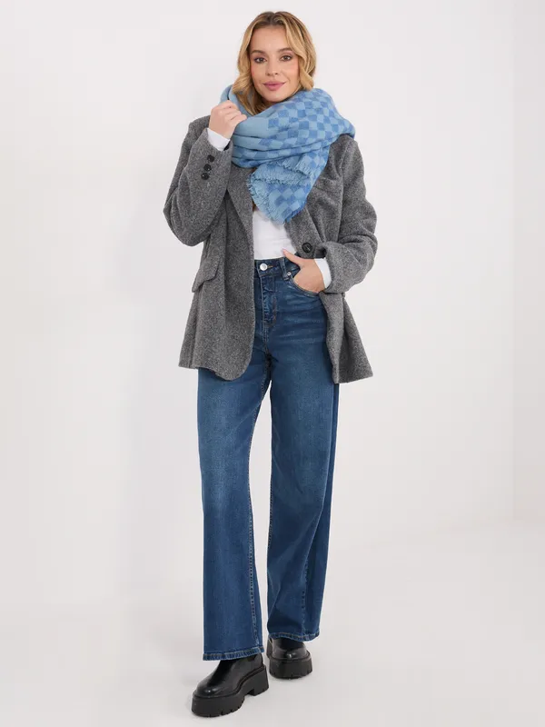 Oversize szal w geometryczny wzór z frędzlami - widok 2