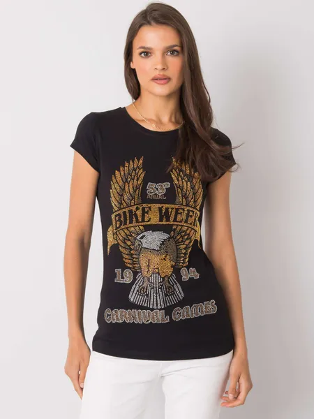 Jasnoniebieski t-shirt damski z aplikacją