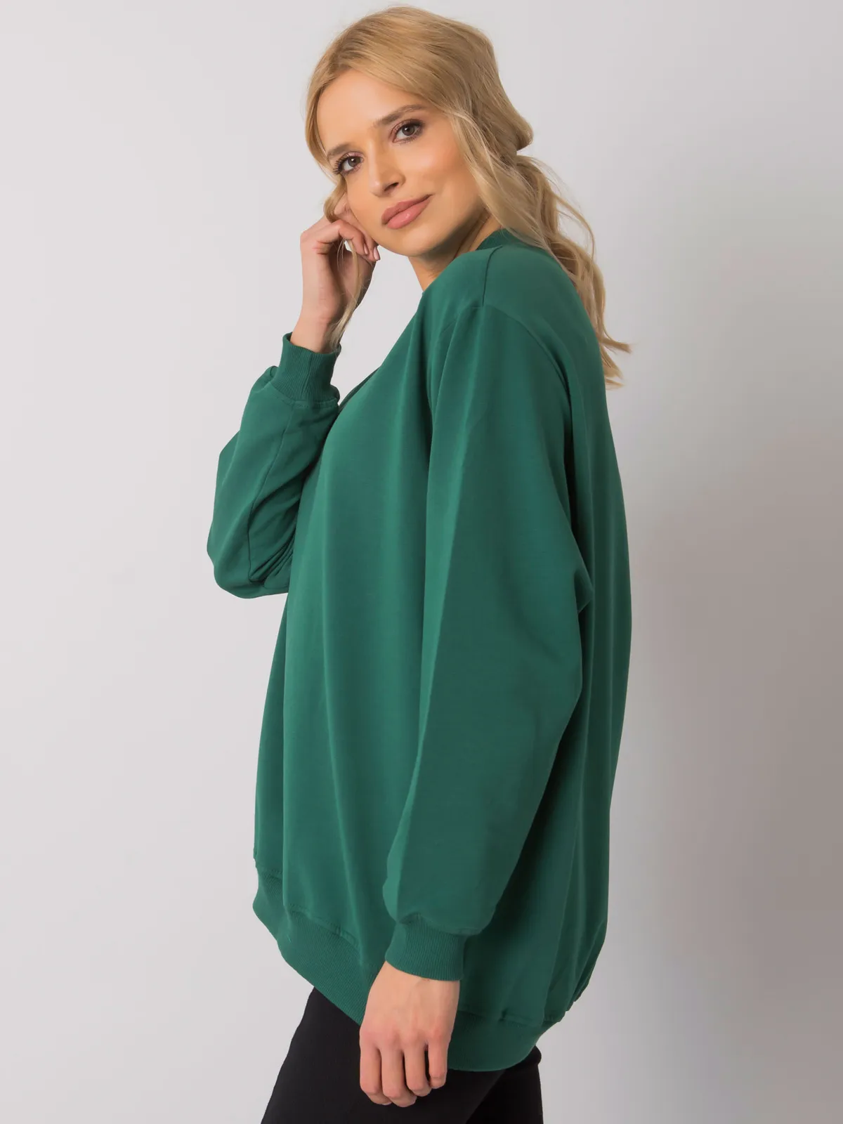 Ciemnozielona bawełniana bluza basic - zdjęcie 2