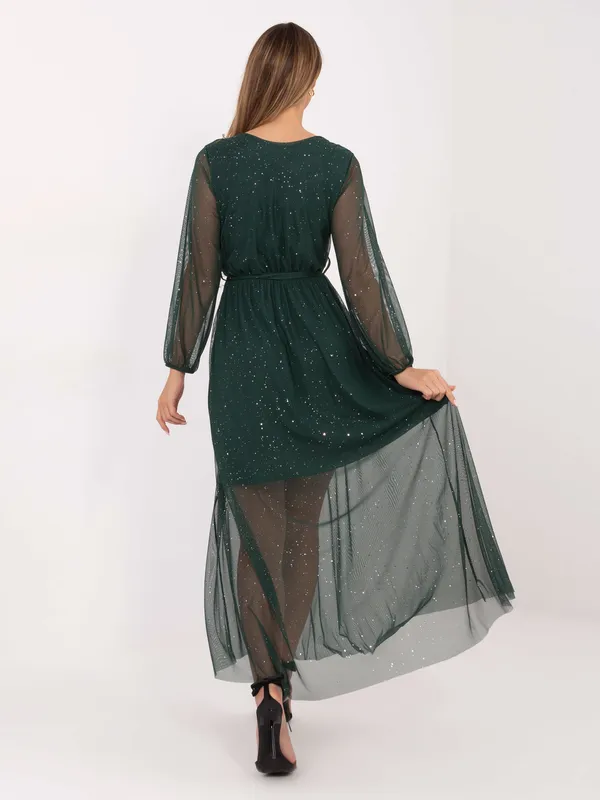 Wizytowa sukienka maxi z prześwitującym dołem - widok 2