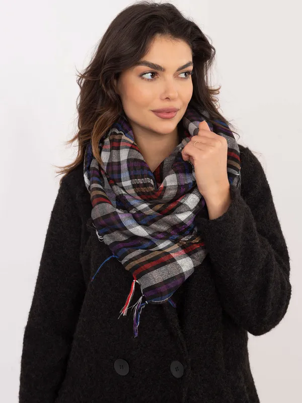 Klasyczna chusta w kratę z frędzlami - widok 2