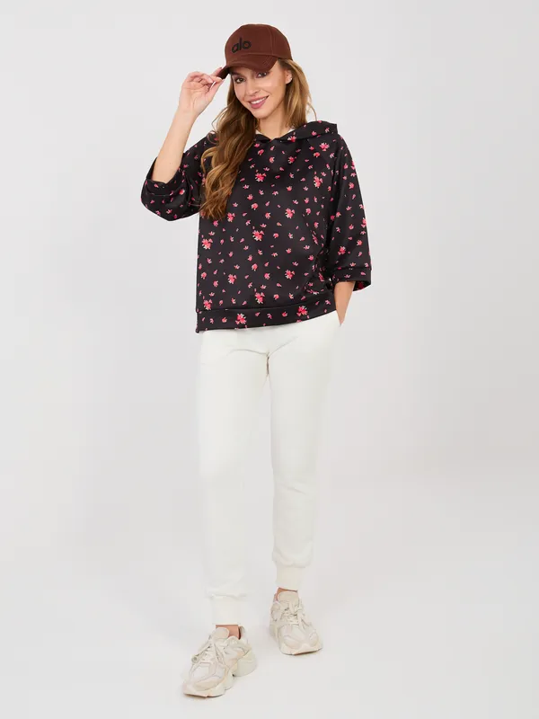 Bluza oversize z kapturem i motywem kwiatowym - widok 2
