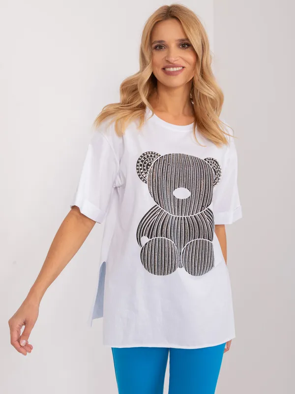 Oversize T-shirt z ozdobnym nadrukiem misia - widok 2