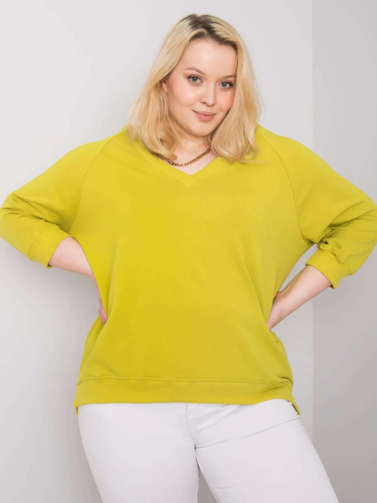 Jasnozielona bluza plus size z bawełny - zdjęcie 3