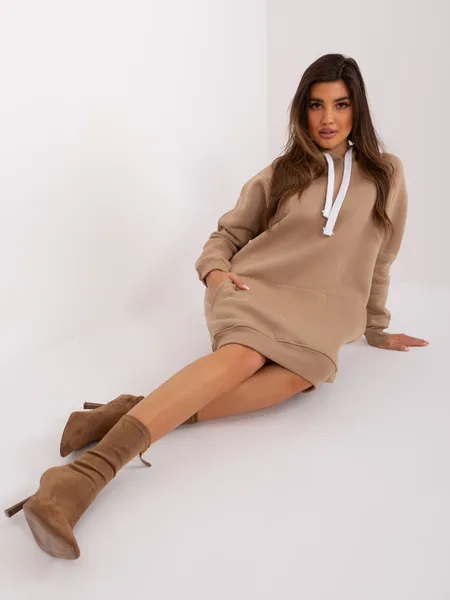 Brązowa dresowa bluza basic z kapturem