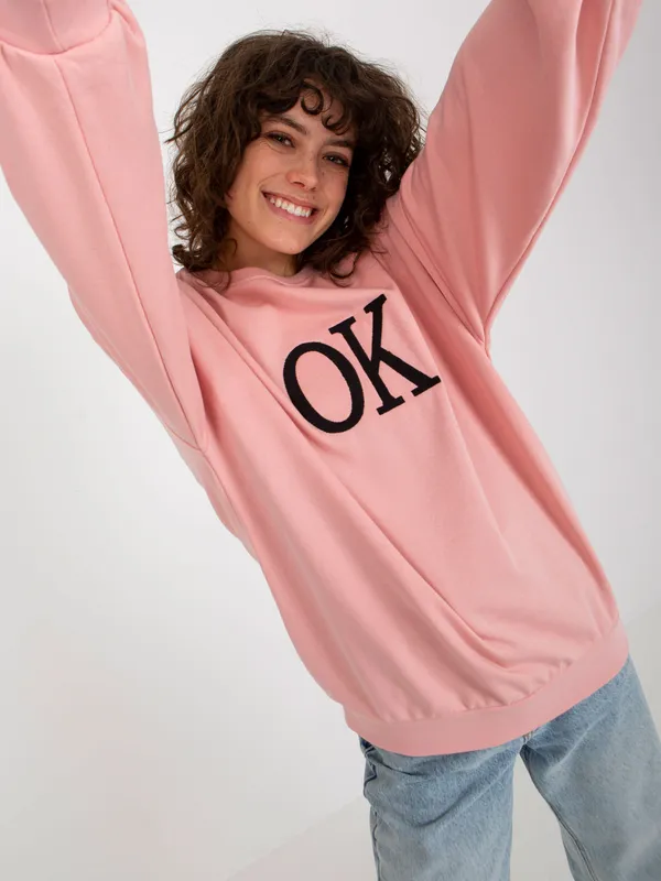 Szara luźna bluza oversize bez kaptura z haftem