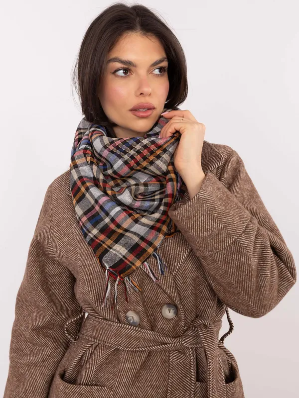 Klasyczna chusta w kratę z frędzlami - widok 2