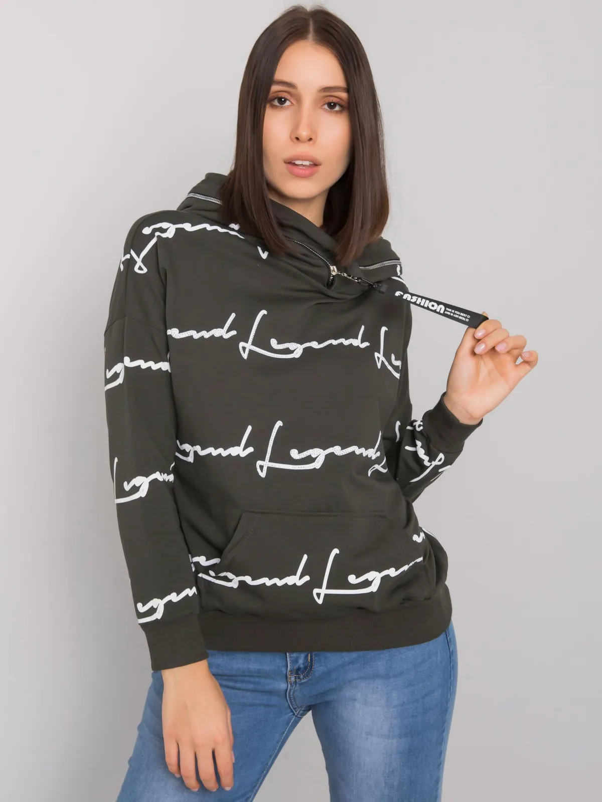 Bluza oversize z kapturem i ozdobnym suwakiem - zdjęcie 1