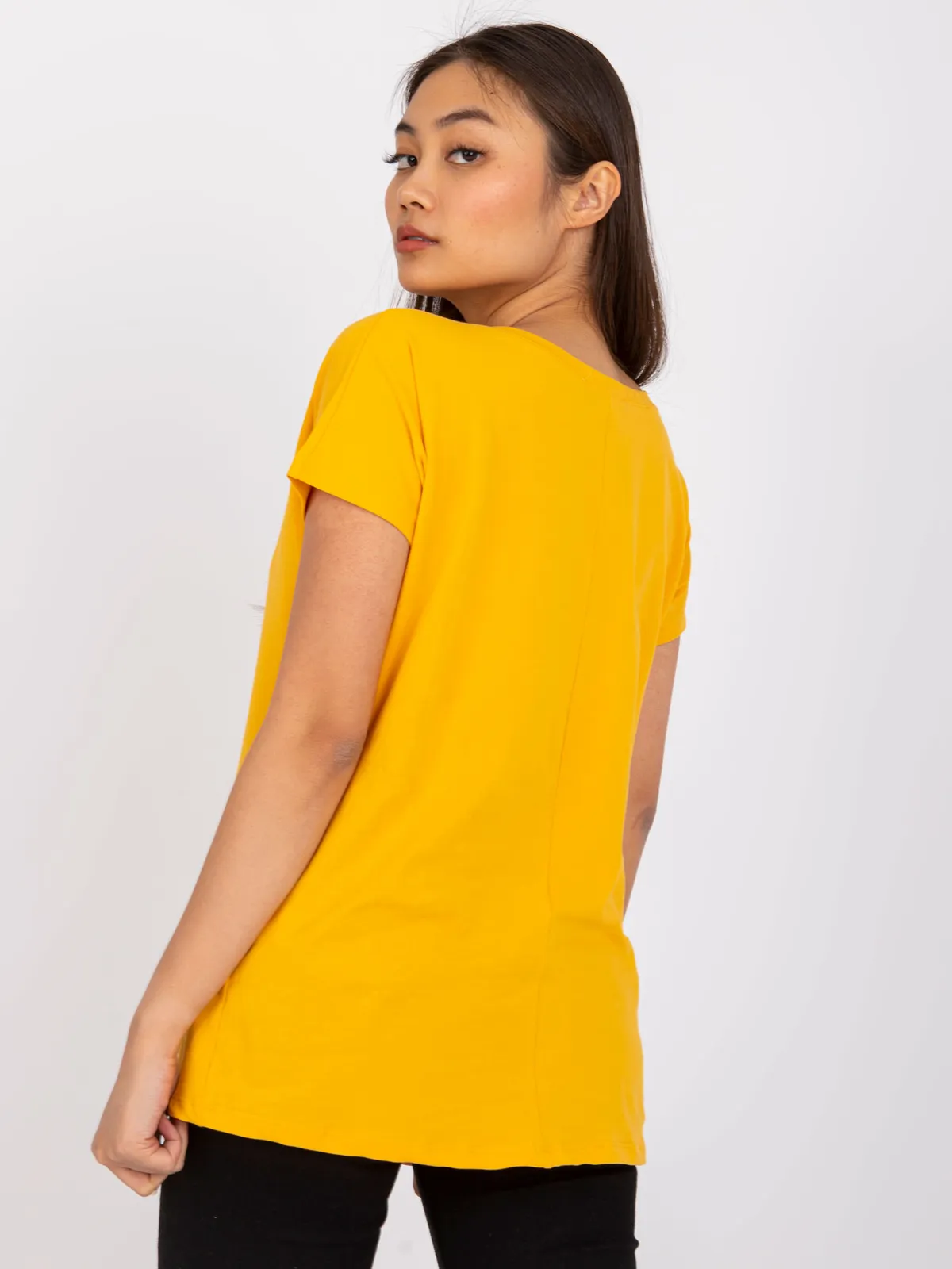 Bawełniany t-shirt V-neck jasnopomarańczowy - zdjęcie 7