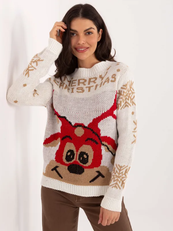 Świąteczny sweter z reniferem i motywem śnieżynek