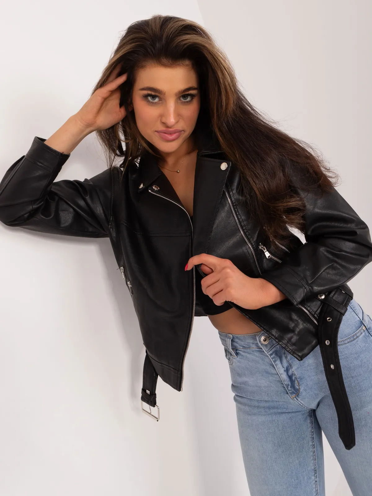 Ramoneska o kroju oversize z paskiem - zdjęcie 1