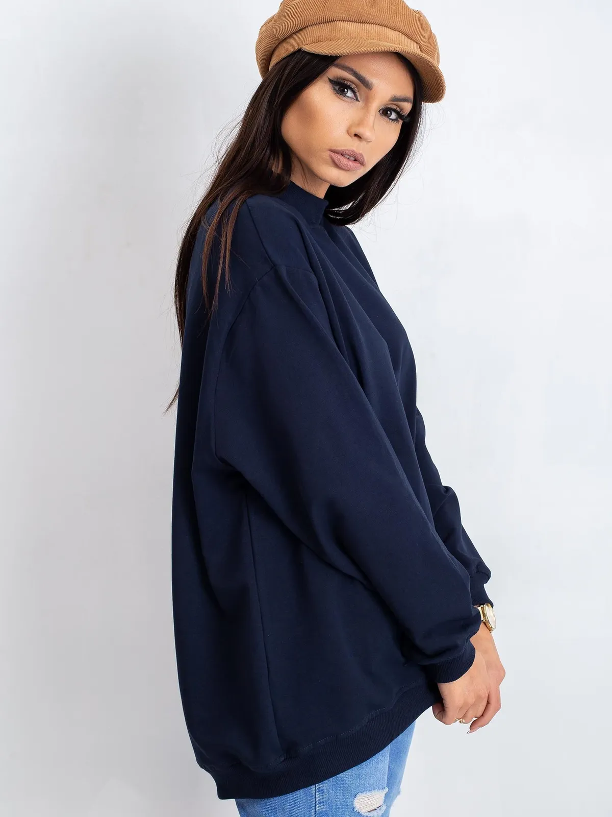 Granatowa bawełniana bluza basic - zdjęcie 5