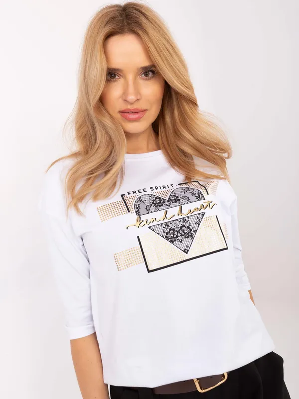 T-shirt oversize z ozdobnym nadrukiem serca - widok 2