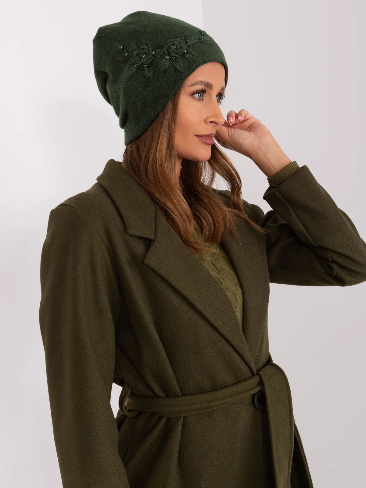 Szara dzianinowa czapka beanie z bawełną - zdjęcie 2