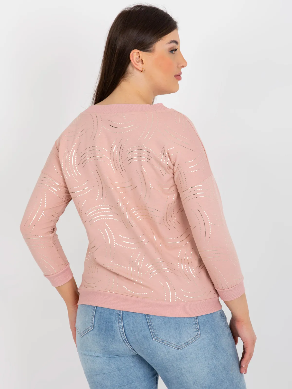 Czarna bluzka plus size z nadrukiem i rękawem 3/4 - zdjęcie 5