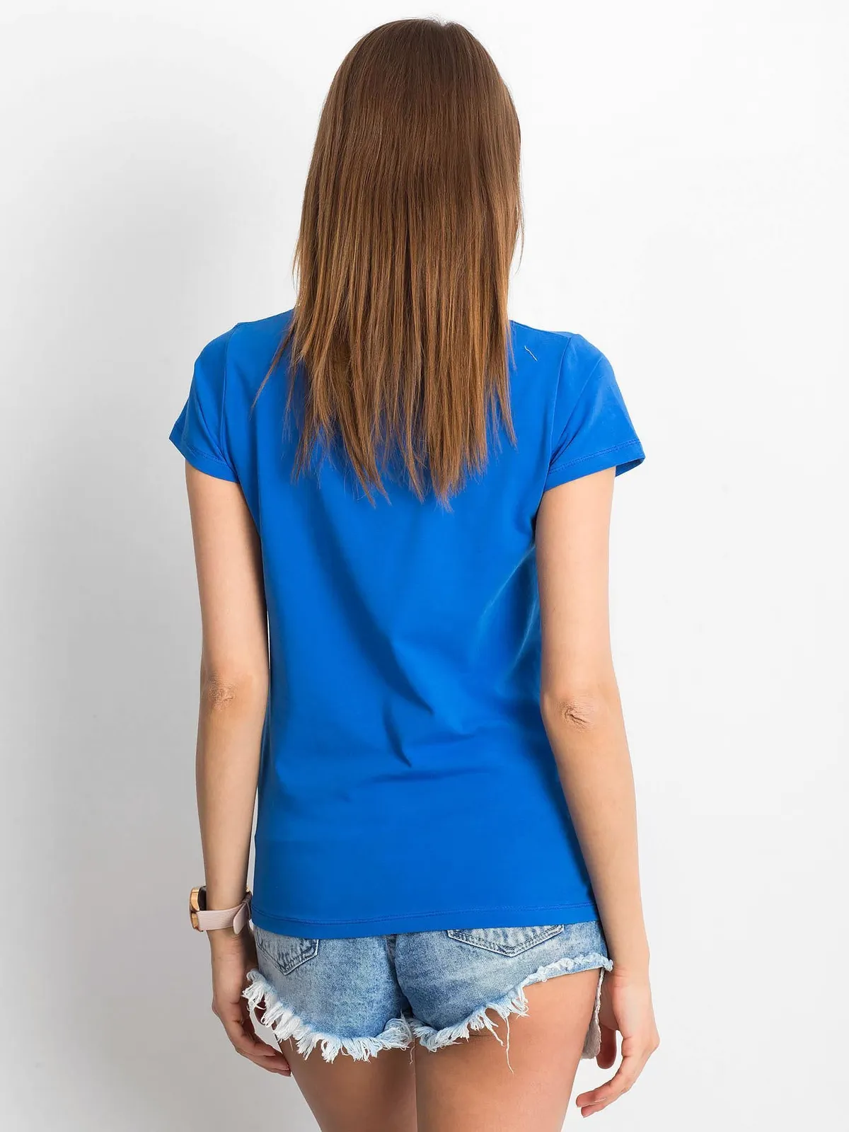 T-shirt w serek ciemnoniebieski - zdjęcie 4